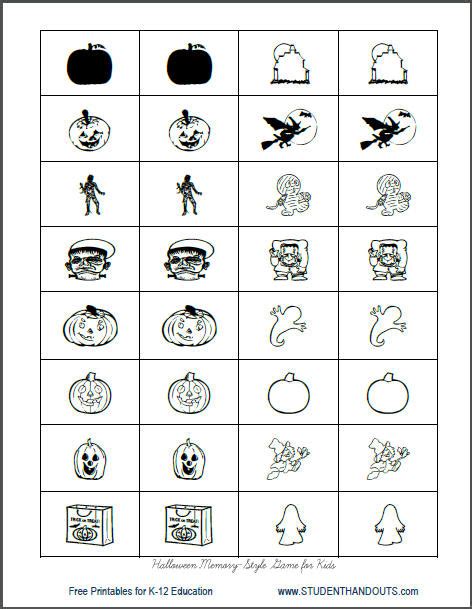 Halloween Memory-Style Game to Print | Student Handouts