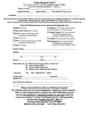 Fillable Online Class Request Form - Dance Etc. Fax Email Print - pdfFiller
