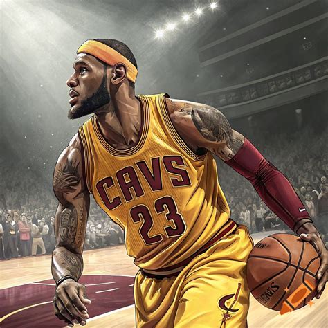 Illustration of Lebron James playing basketball in a Cleveland ...