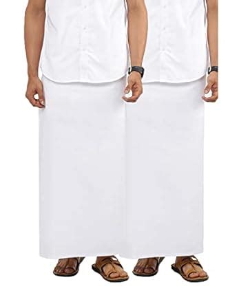 Buy RAMRAJ COTTON Men Solid Plain White Dhoti Pack of 2(White_22-OS) at ...