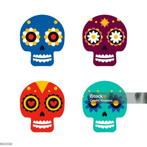 Ilustración de Cráneos Mexicanos De Azúcar Para La Fiesta De Vacaciones ...