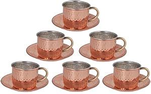Shiv Shakti Arts® Pure Copper Tea Cup and Saucer Set Hammered Design 6 ...