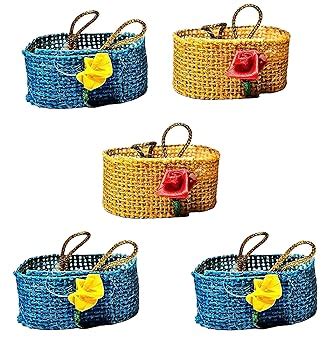 GNR Pack of 5 Pcs Haldi and Kumkum Box Basket Type Model Thamboolam Set ...