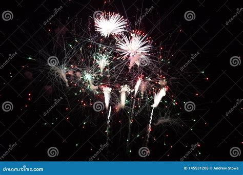 Colorful Fireworks Explode in Sky Stock Photo - Image of lake, holiday ...