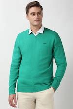 Buy Men Green Solid V Neck Sweater Online - 40017296 | Peter England