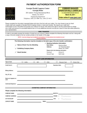 Georgia World Congress Center Payment Authorization Form - Blank ...