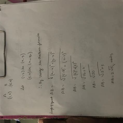 Find the length of the line segment joining(1,2) and (5,4) - Brainly.in