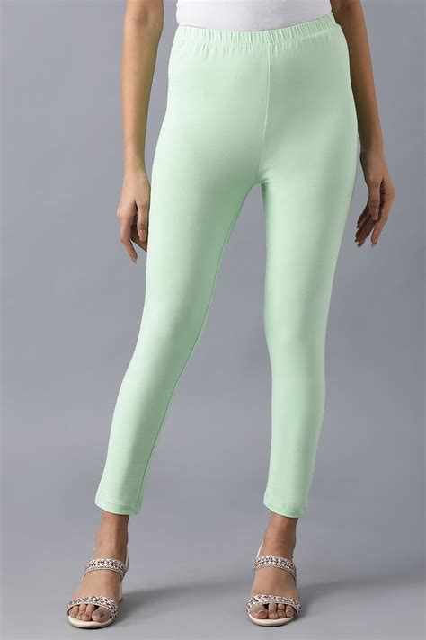 Light Green Solid Skinny Fit Cotton Tights With Elasticated Waistband ...