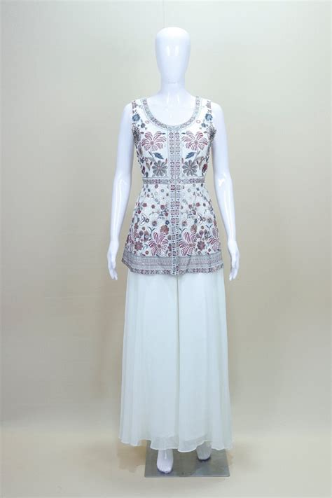 Ivory White Floral Embroidered Anarkali Suit with Matching Dupatta ...
