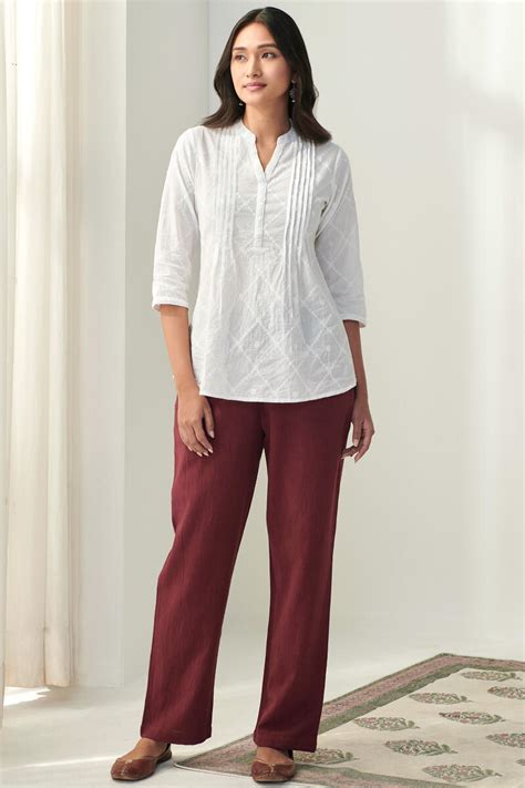 Buy Maroon Handcrafted Cotton Flex Pants for Women | FGPT22-33 | Farida ...