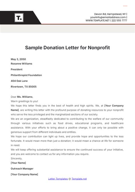 Free Sample Donation Letter for Nonprofit Template to Edit Online