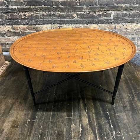 Kittinger Midcentury Oval Coffee Table with Incised Design on Faux ...