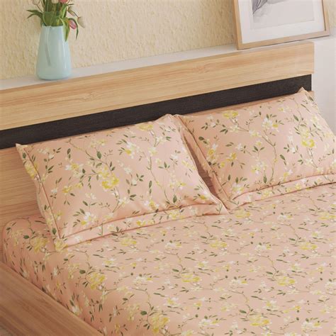 Buy Rhapsody Cotton 144TC Floral Print 3Pcs Super King Bedsheet Set ...