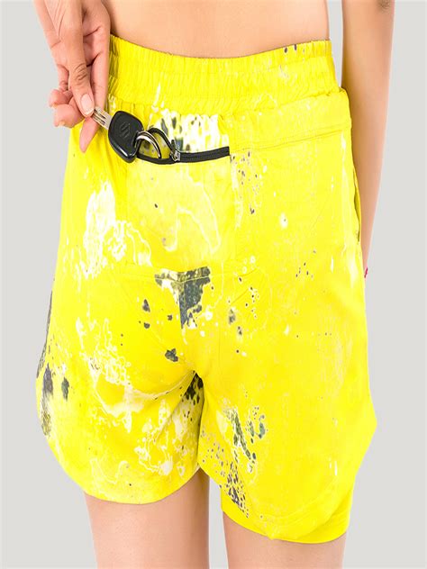 Women's Sports Shorts with Phone Pocket- Printed Yellow TRUEREVO™