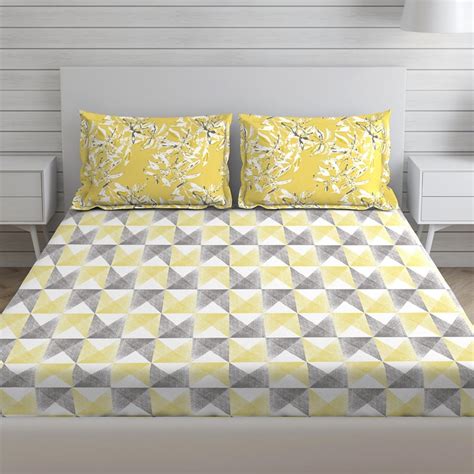 Buy LAYERS Illuminating Homes Yellow Printed Cotton Double Bedsheet Set ...