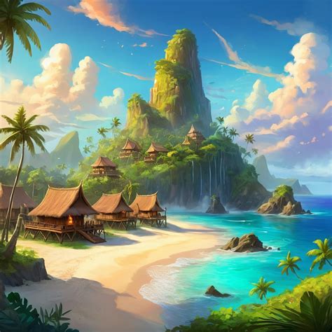 Caribbean Island Village with Polynesian Tiki Torches | Stable ...