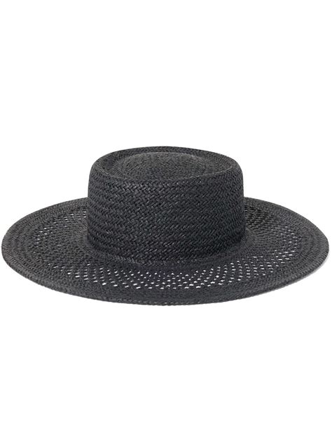 Buy Black Tyra Open Weave Boater Hat - Forever New
