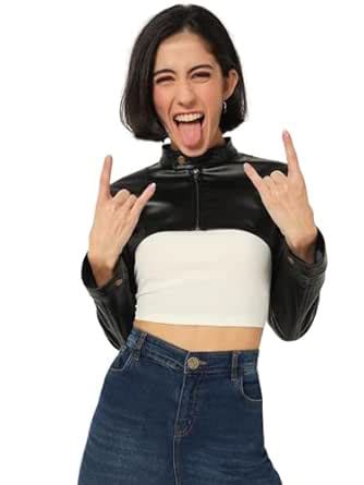 Buy Tandul Solid Black Women's Jacket - Faux Leather Full Sleeve Large ...