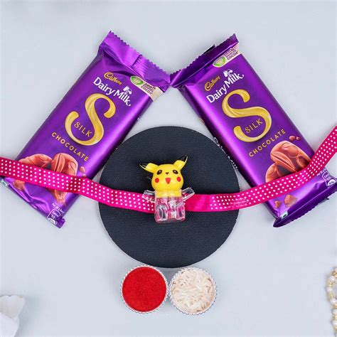 Send Pikachu Rakhi with Dairy Milk Silk Chocolate Online | Rakhibazaar.com