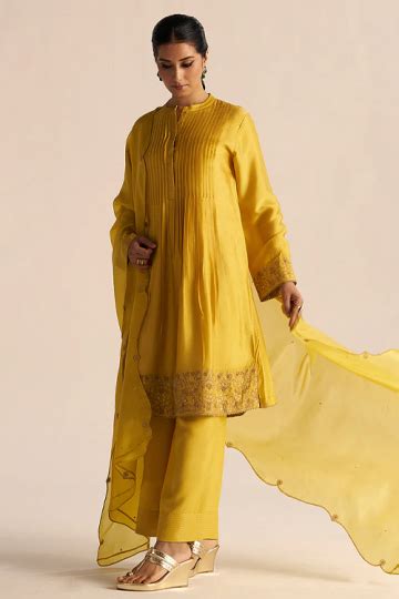 Fog Beige Woven Zari Kurta Suit Set With Delicate Embroidery Detailing ...