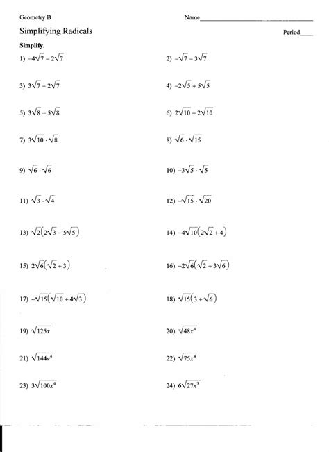 Simplifying Radicals Worksheet With Answers Pdf