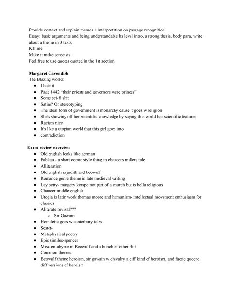 Eng 202 tut nov 28 - ENG202H1 BRIT LIT 1- MISHA TERAMURA TUTORIAL NOTES ...