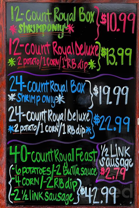 Rubba Boot Crawfish Co. menu in Shreveport, Louisiana, USA