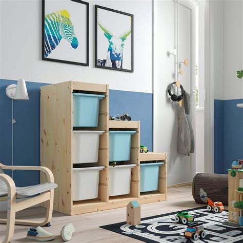 TROFAST storage combination with boxes, light white stained pine white ...