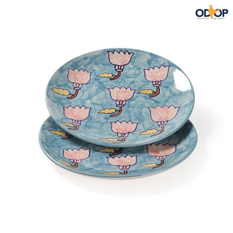 Lotus Handpainted Ceramic Dinner Plate 10 Inch Set of 2 – Eyaas