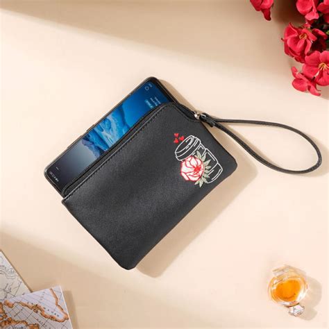 Rose Coffee Mug Coin Pouch Black Online - Premium Wristlet | Nestasia
