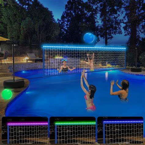 Alpcouts Pool Volleyball Net Set with Lights, Solar Powered Adjustable ...