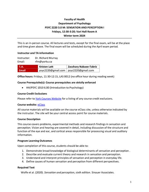 Sen psyc syllabus - Faculty of Health Department of Psychology PSYC ...