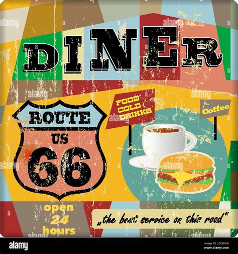 Vintage route 66 diner sign,old fast food restaurant advertsing sign ...