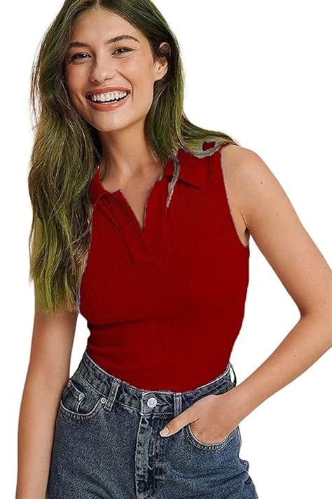 Aura Fashion Sleeveless Rib Crop top for Women (X-Large, RED) : Amazon ...