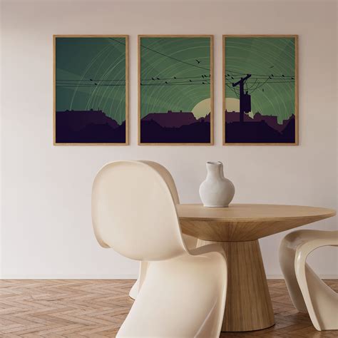 Buy Abstract night card of flock birds on city Set of Three Paintings ...