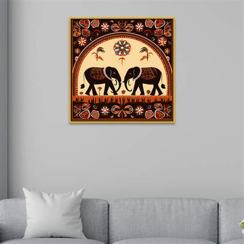 Traditional Twin Elephants Indian Tribal-Inspired Folk Art Canvas Pain ...
