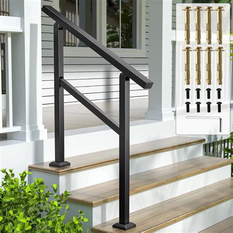 Aatrixkit Handrails for Outdoor Steps, 4 Steps Stair Railing, Wrought ...