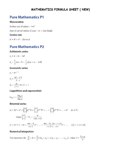 Image result for Mathematics Formula Sheet