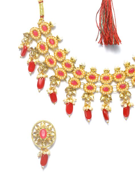 Ruby Stones Pearls Gold Plated Choker Set – Priyaasi