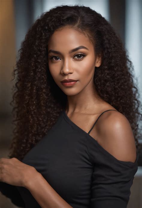 A woman with long curly hair wearing a black top - SeaArt AI