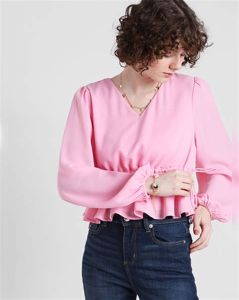 Pink Chiffon Peplum Top