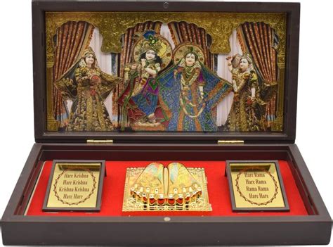 Puja N Pujari Gold Plated Radha Krishna Photo Frame with Charan Paduka ...