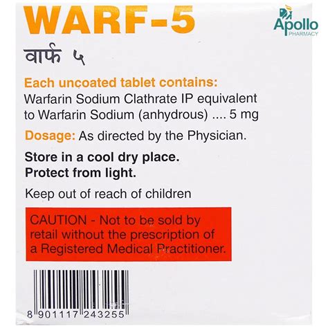 Warf-5 Tablet 30's Price, Uses, Side Effects, Composition - Apollo Pharmacy
