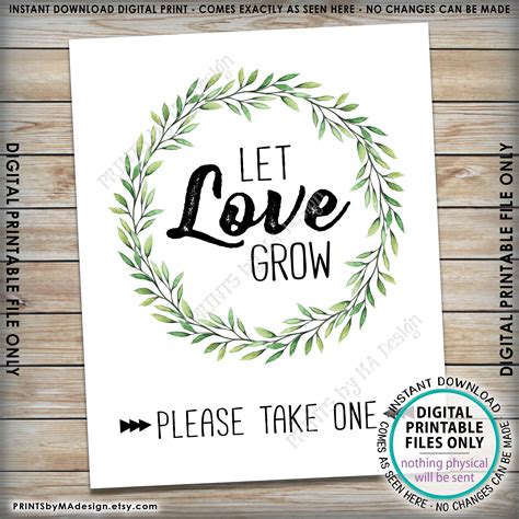 Let Love Grow Sign, Greenery Wedding Favors Sign, Please Take One ...