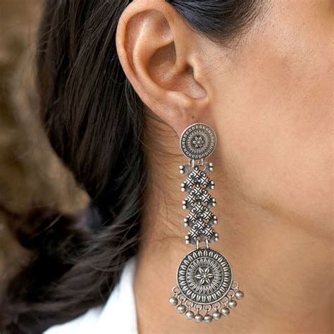Buy Teejh Raveena Silver Oxidised Earrings for Women Online