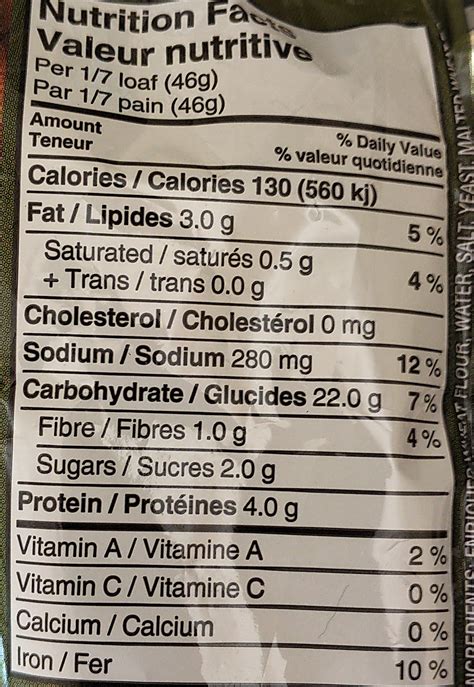 Garlic Bread Nutrition Label at Stacy Buxton blog