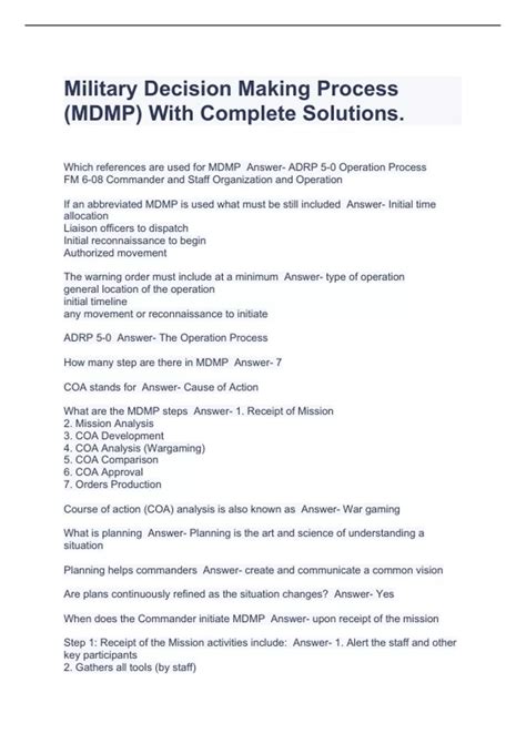 Military Decision Making Process (MDMP) With Complete Solutions. - MDMP ...