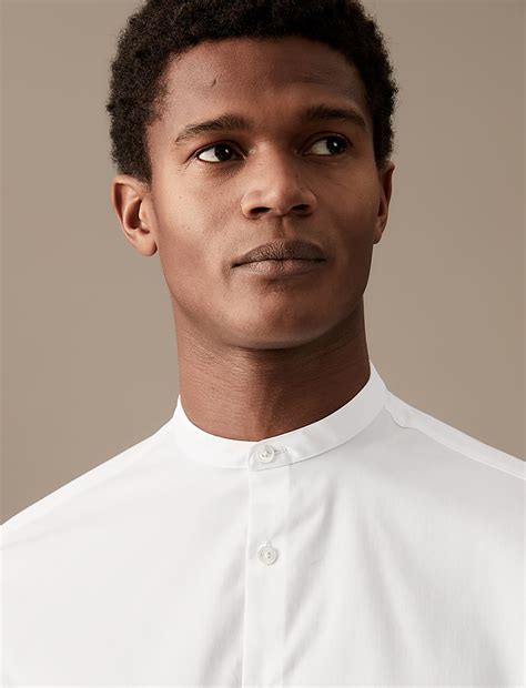 Buy Slim Fit Cotton Stretch Grandad Collar Shirt at Marks & Spencer