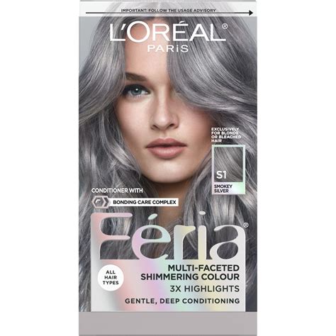 L'Oreal Paris Feria Shimmering Permanent Hair Color, Smokey Silver ...