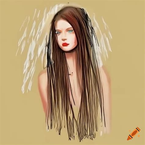 Woman walking in the rain with wet hair